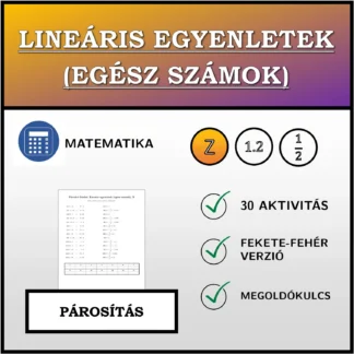 Párosító feladat: Lineáris egyenletek (egész számok)
