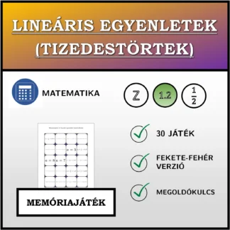 Memóriajáték: Lineáris egyenletek (tizedestörtek)