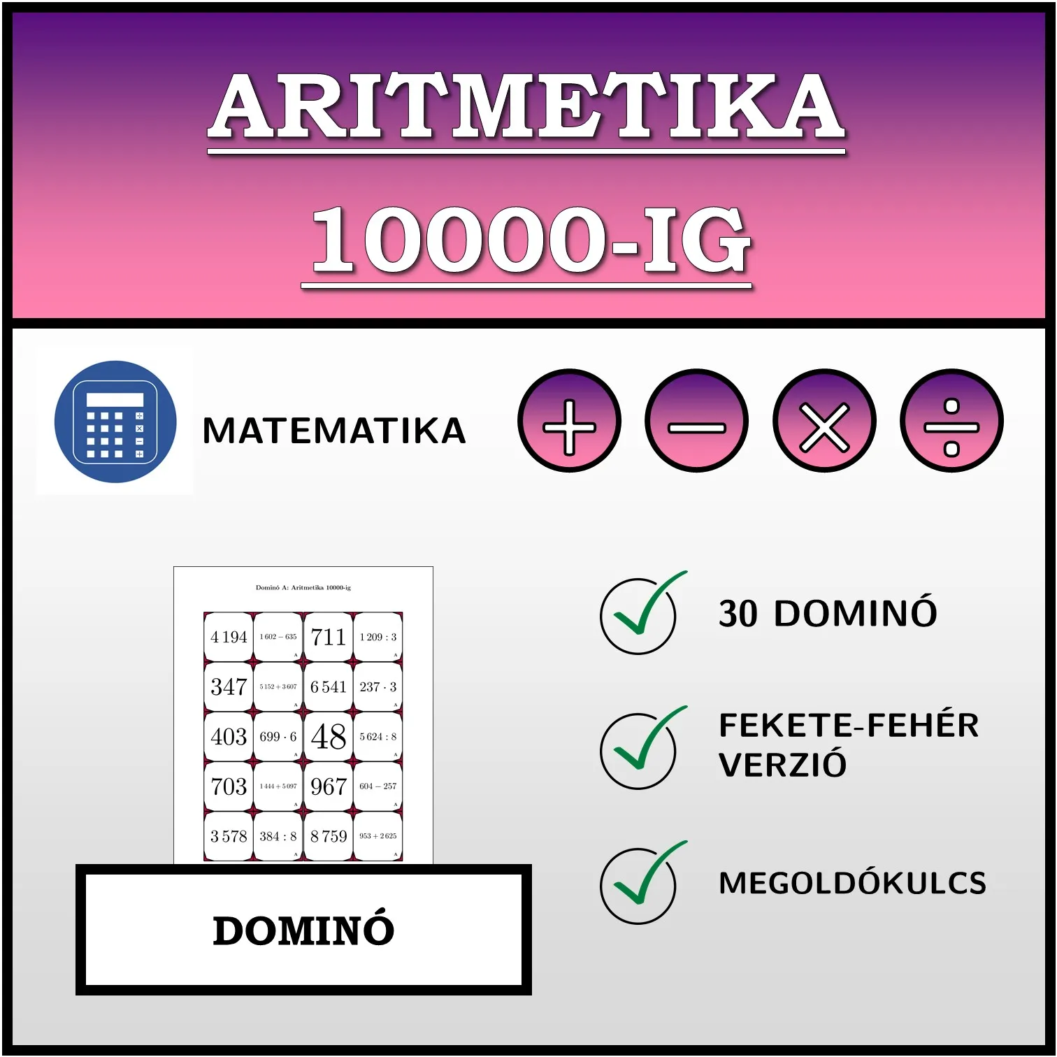 Dominó: Aritmetika 10000-ig