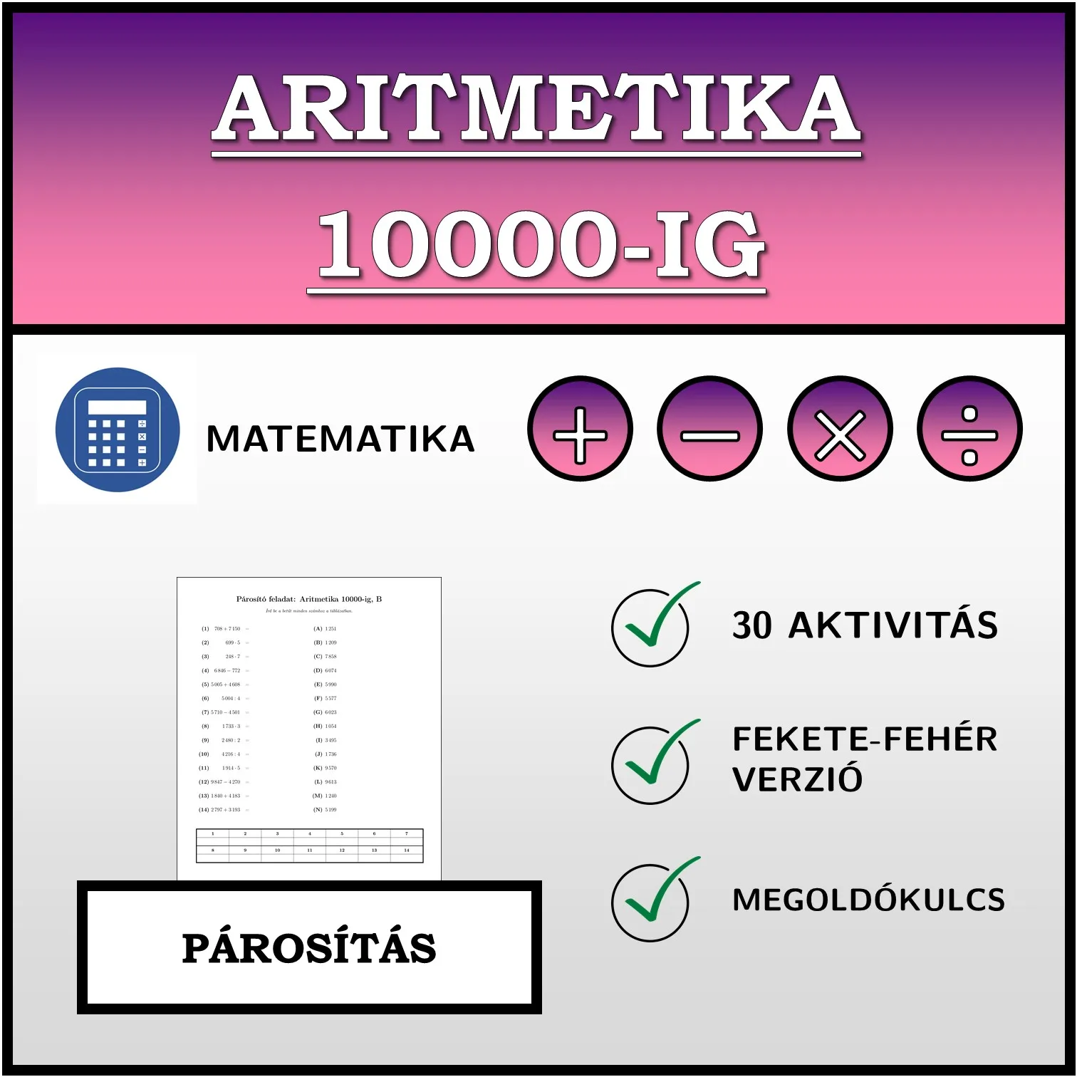 Párosító feladat: Aritmetika 10000-ig