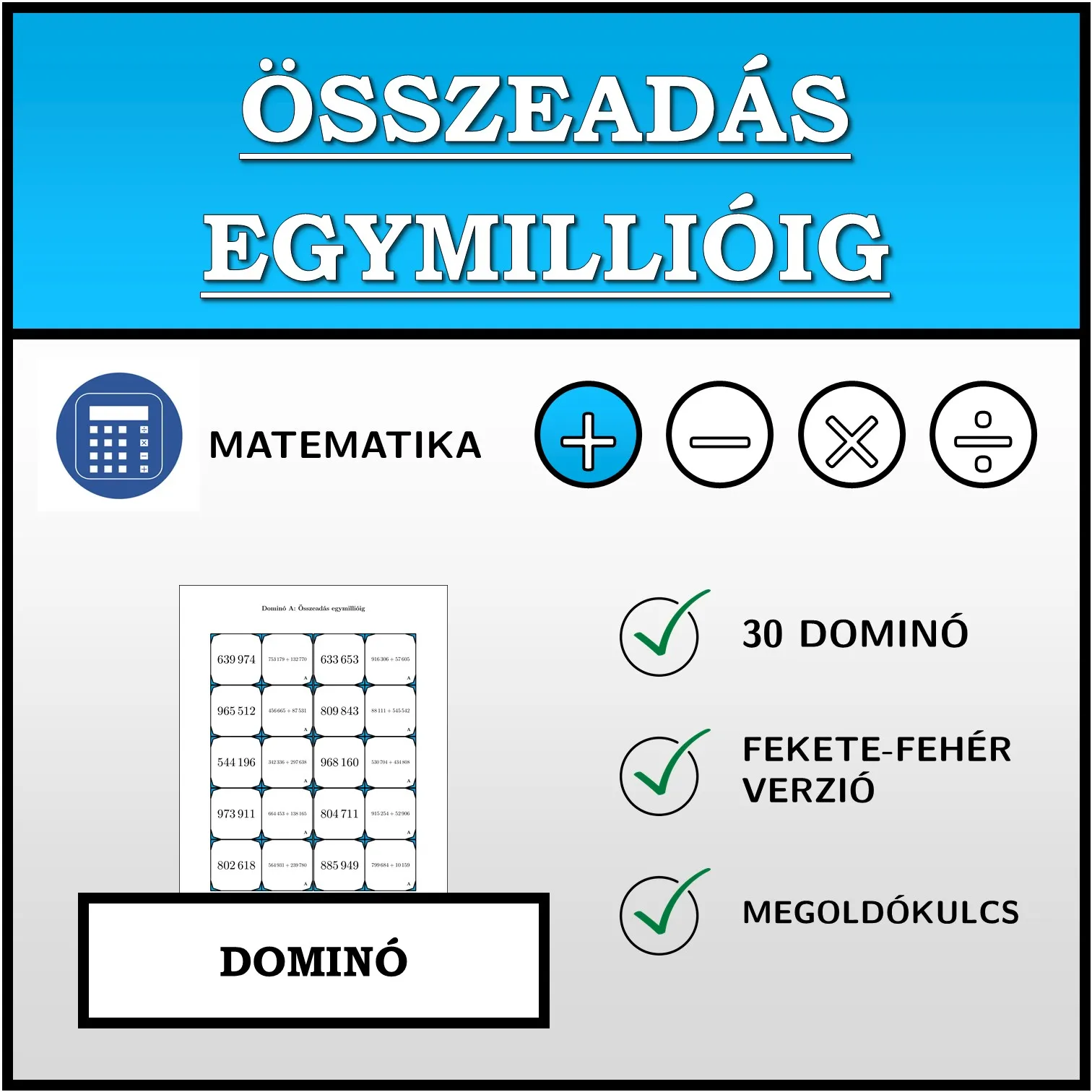 Dominó: Összeadás egymillióig