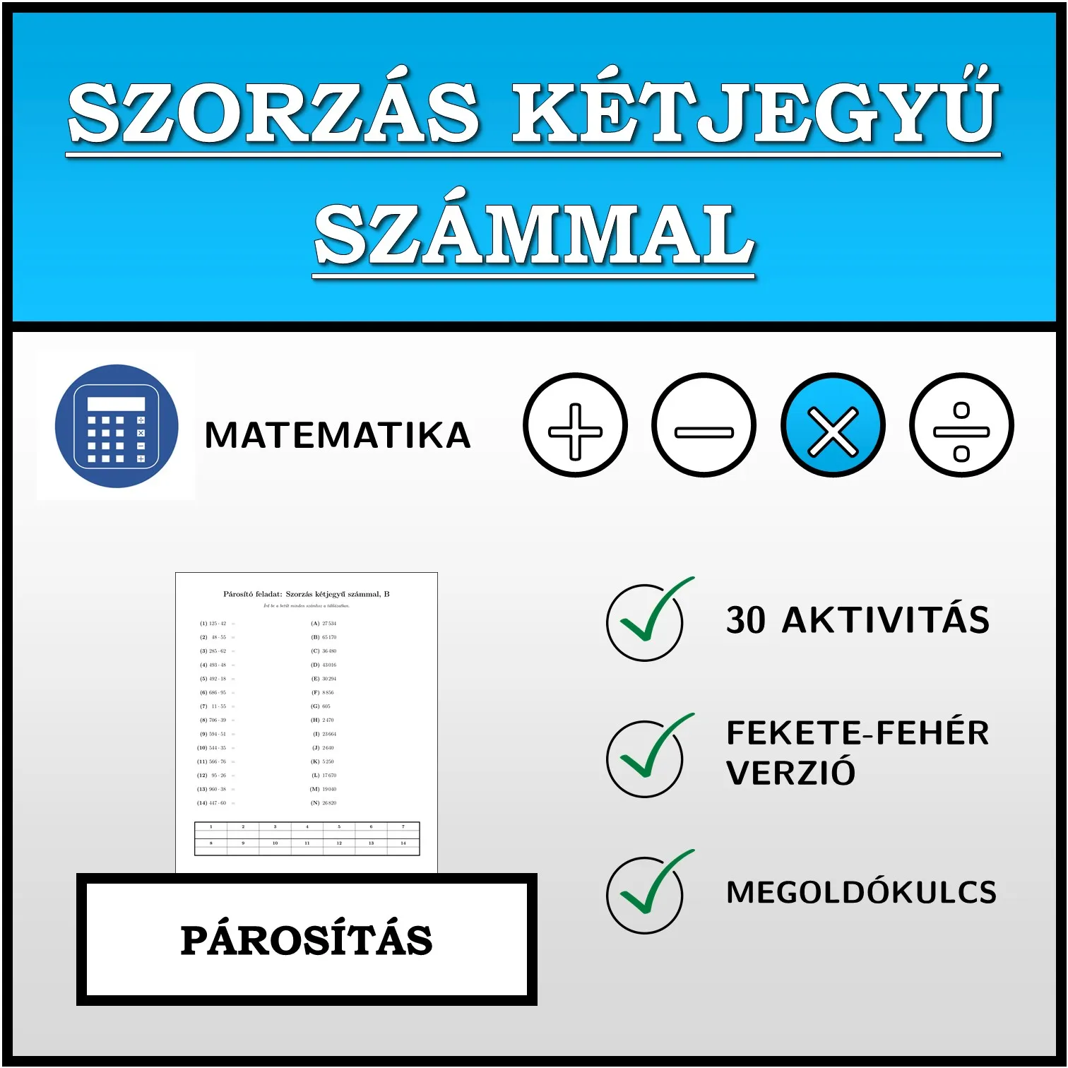 Párosító feladat: Szorzás kétjegyű számmal