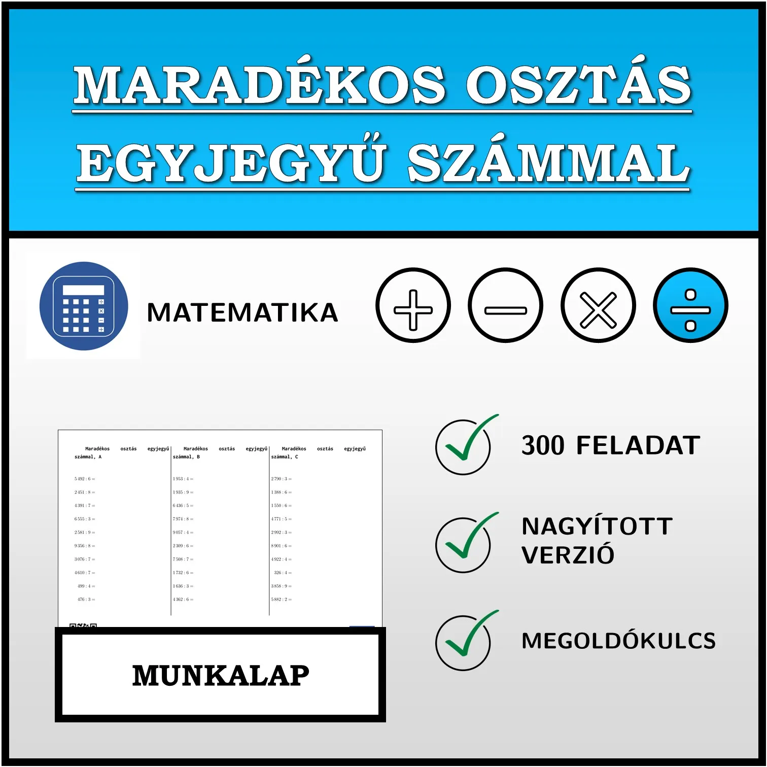 Munkalap: Maradékos osztás egyjegyű számmal