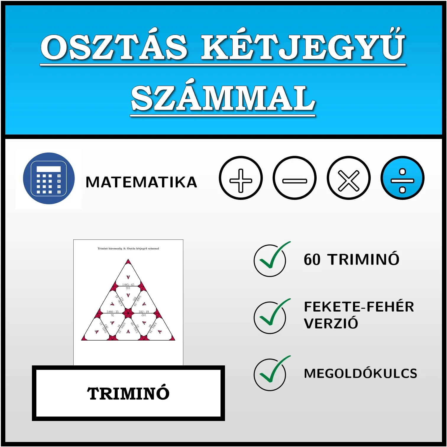 Triminó: Osztás kétjegyű számmal