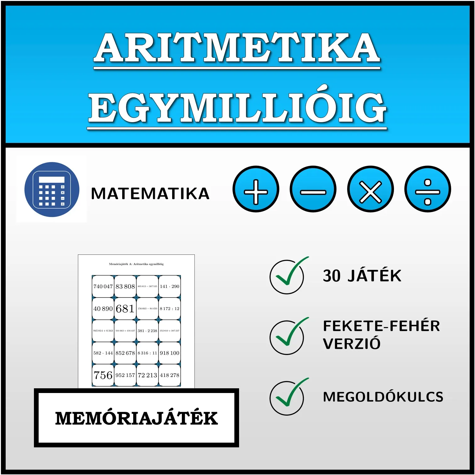 Memóriajáték: Aritmetika egymillióig