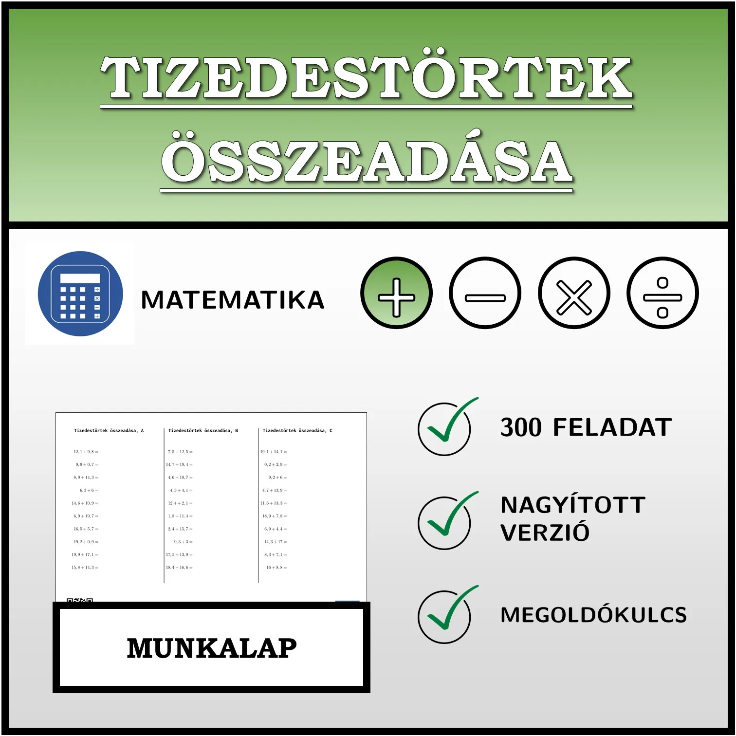 Munkalap: Tizedestörtek összeadása