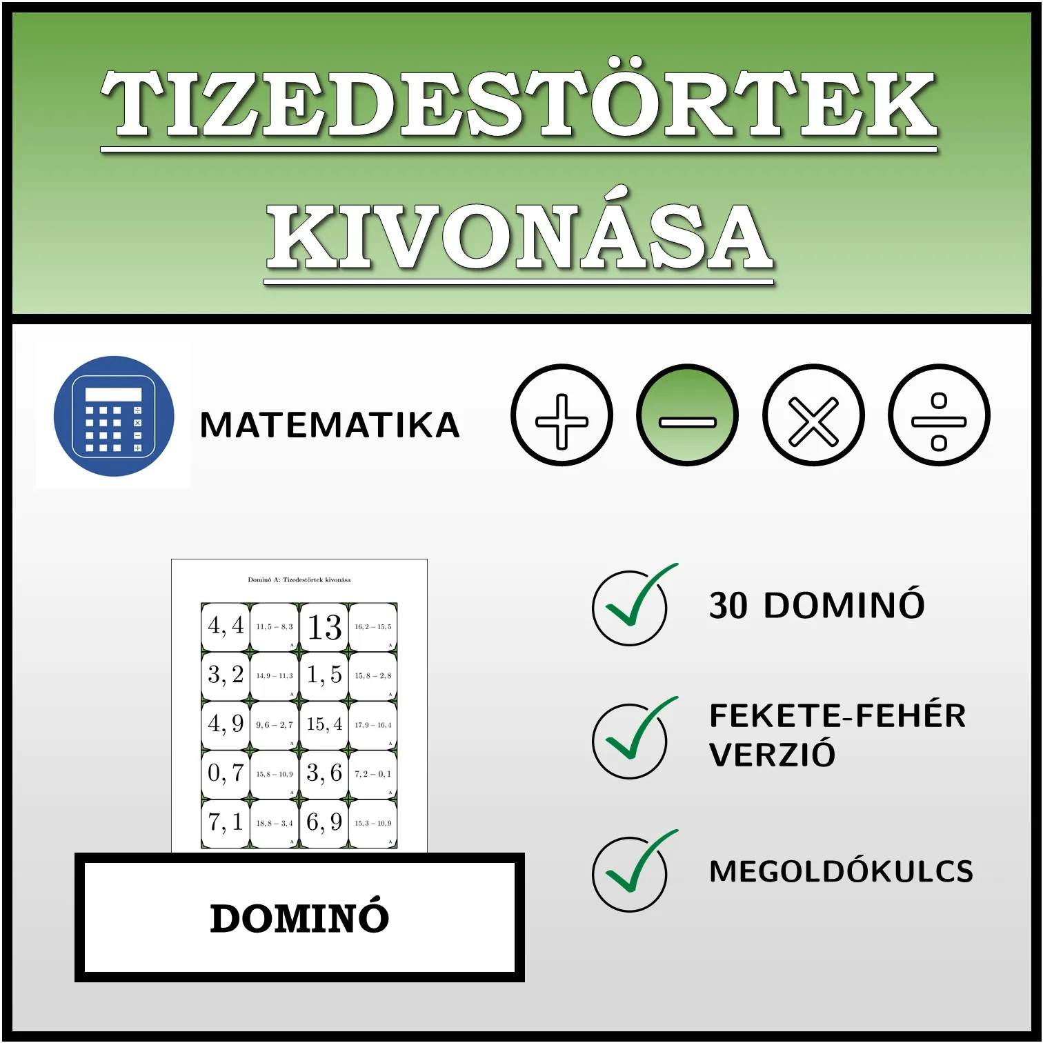 Dominó: Tizedestörtek kivonása
