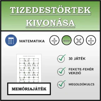 Memóriajáték: Tizedestörtek kivonása