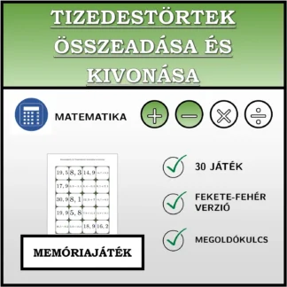 Memóriajáték: Tizedestörtek összeadása és kivonása