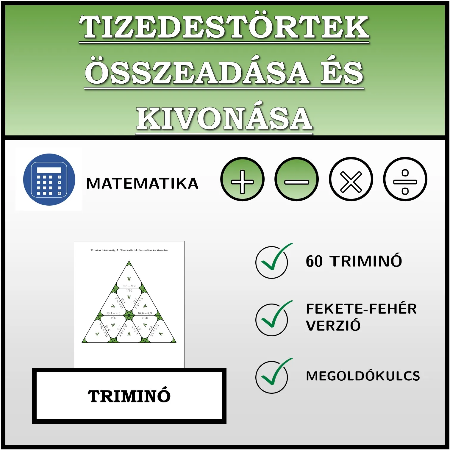 Triminó: Tizedestörtek összeadása és kivonása