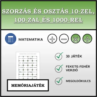 Memóriajáték: Szorzás és osztás 10-zel, 100-zal és 1000-rel