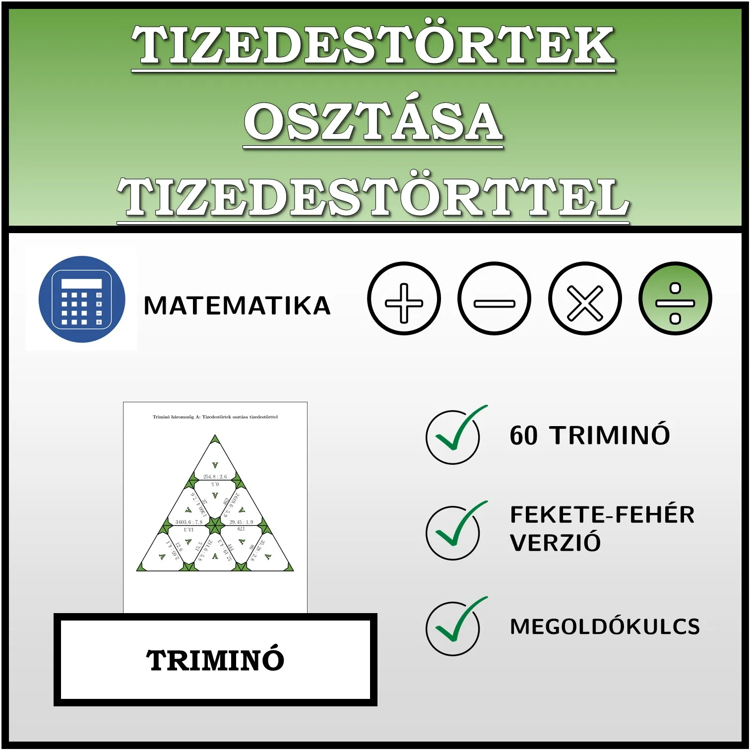 Triminó: Tizedestörtek osztása tizedestörttel