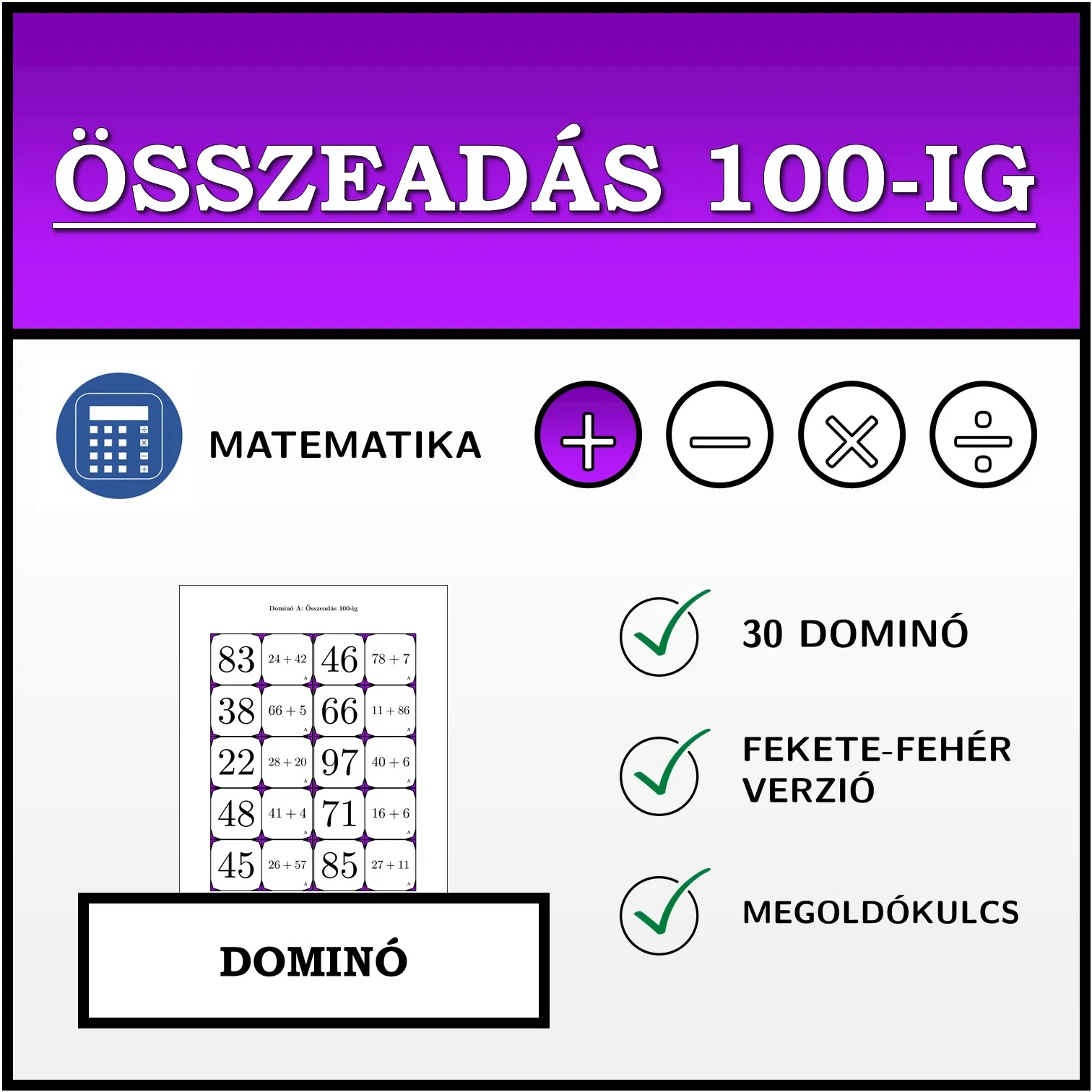 Dominó: Összeadás 100-ig
