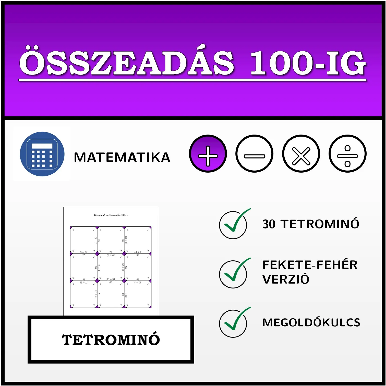 Tetrominó: Összeadás 100-ig