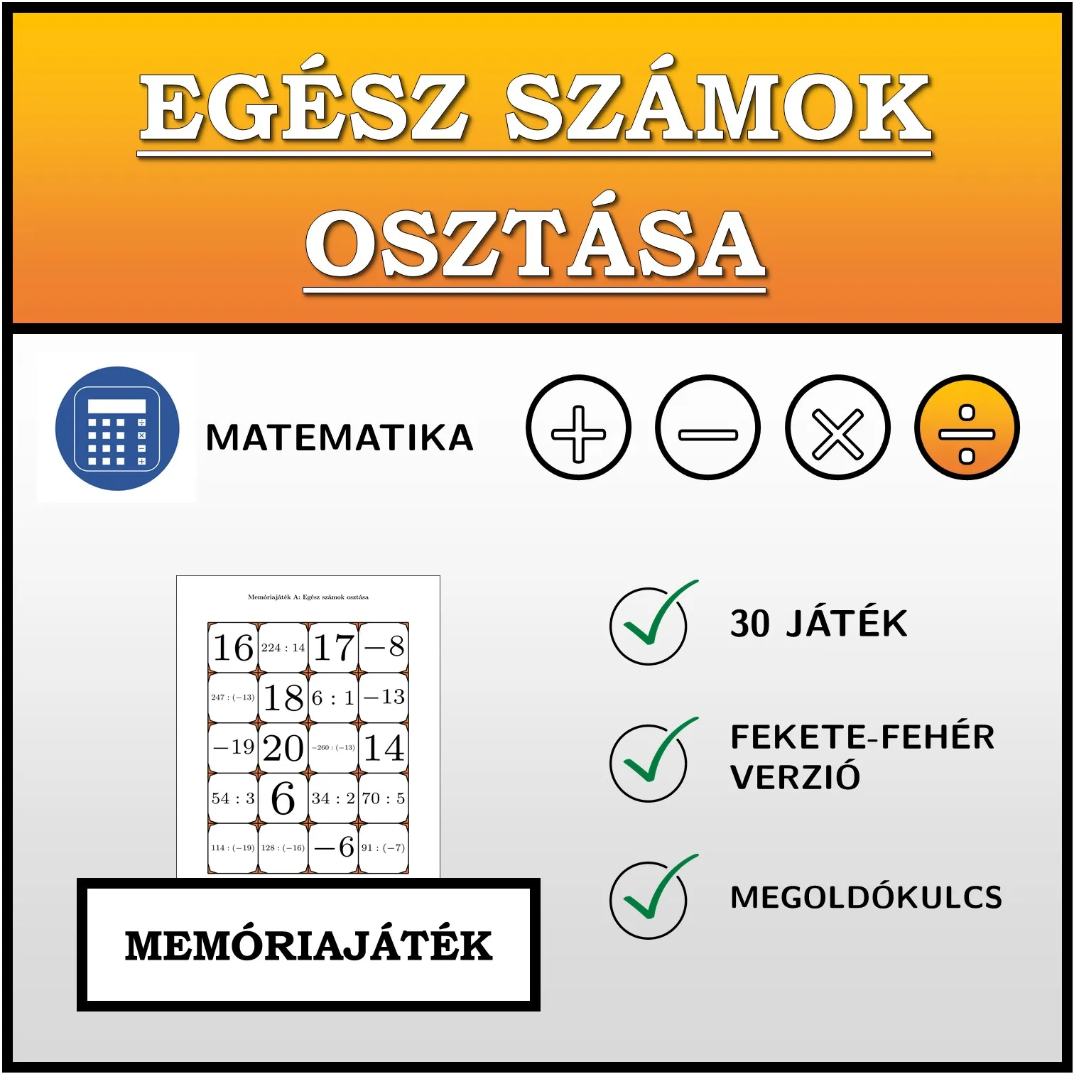 Memóriajáték: Egész számok osztása