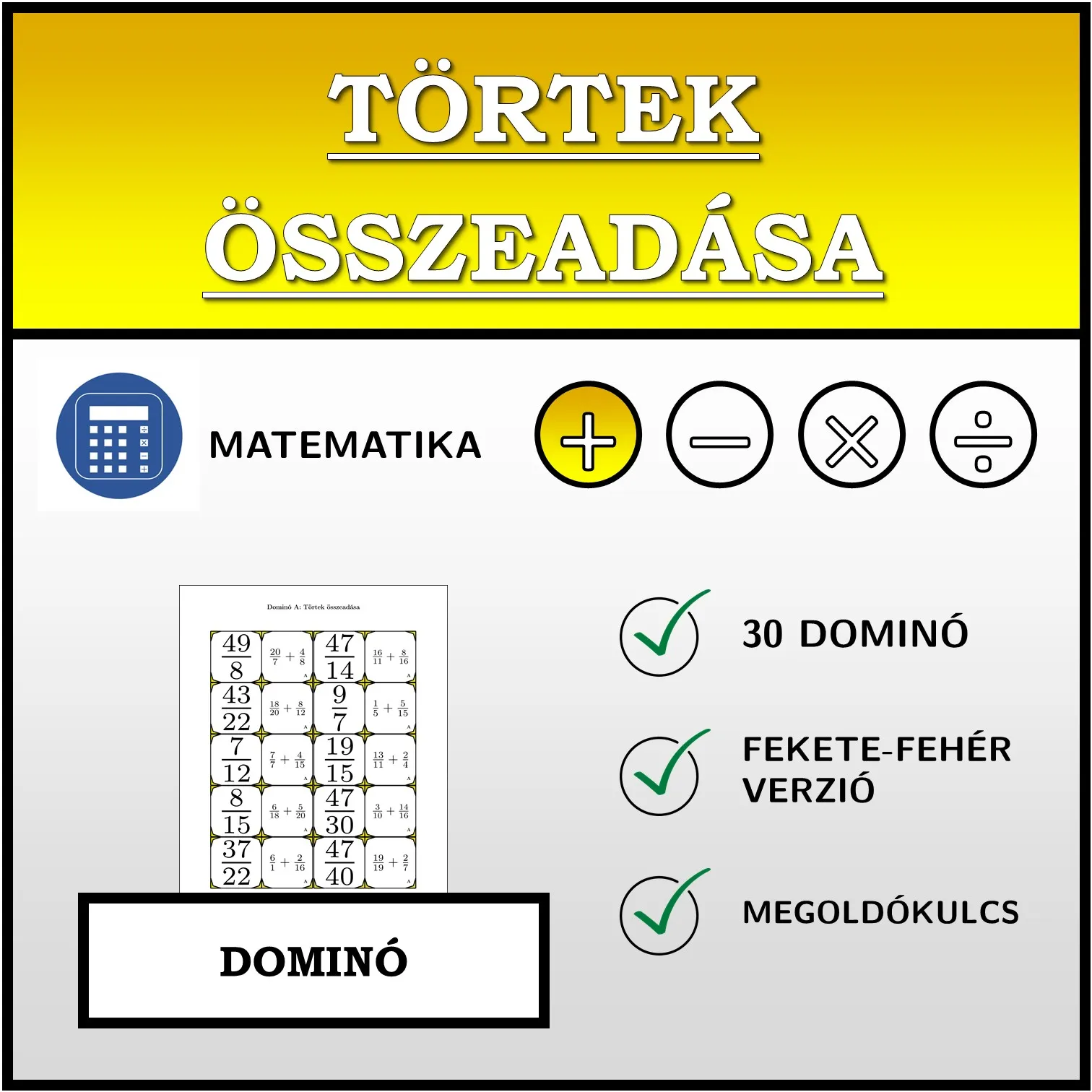 Dominó: Törtek összeadása