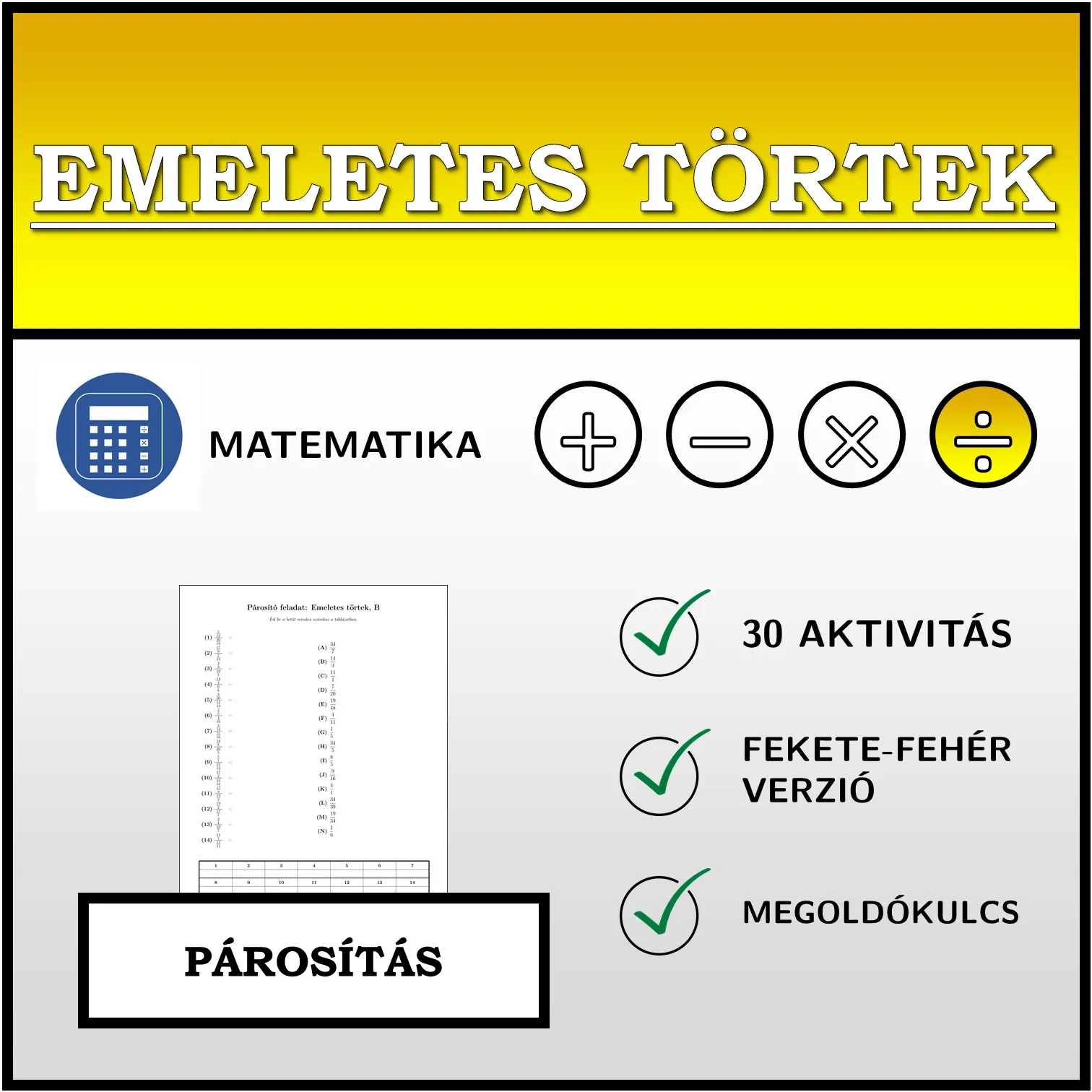 Párosító feladat: Emeletes törtek