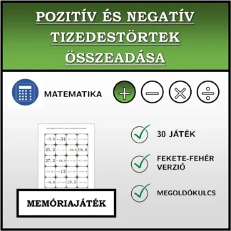 Memóriajáték: Pozitív és negatív tizedestörtek összeadása