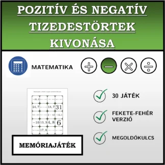 Memóriajáték: Pozitív és negatív tizedestörtek kivonása