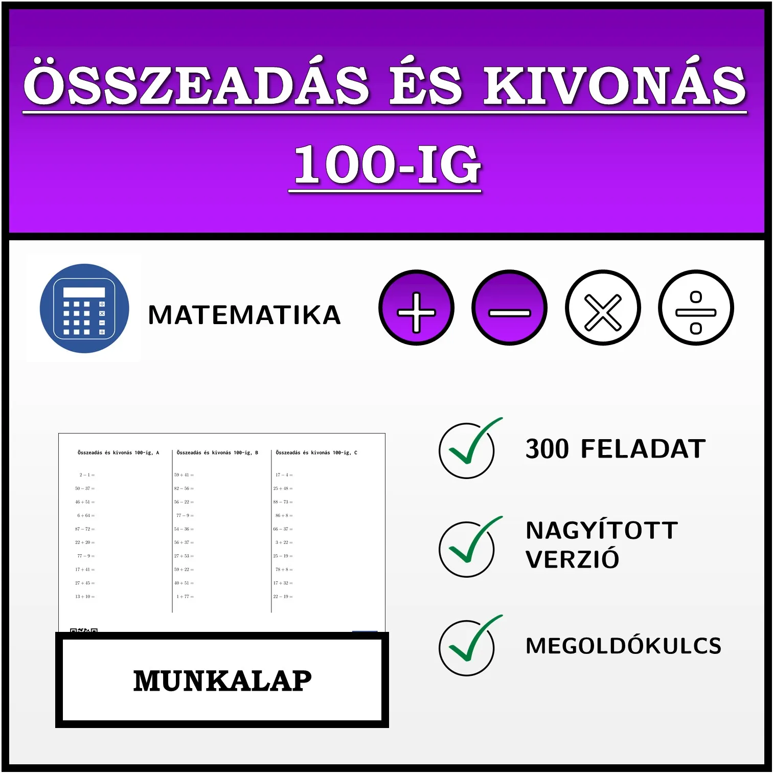 Munkalap: Összeadás és kivonás 100-ig