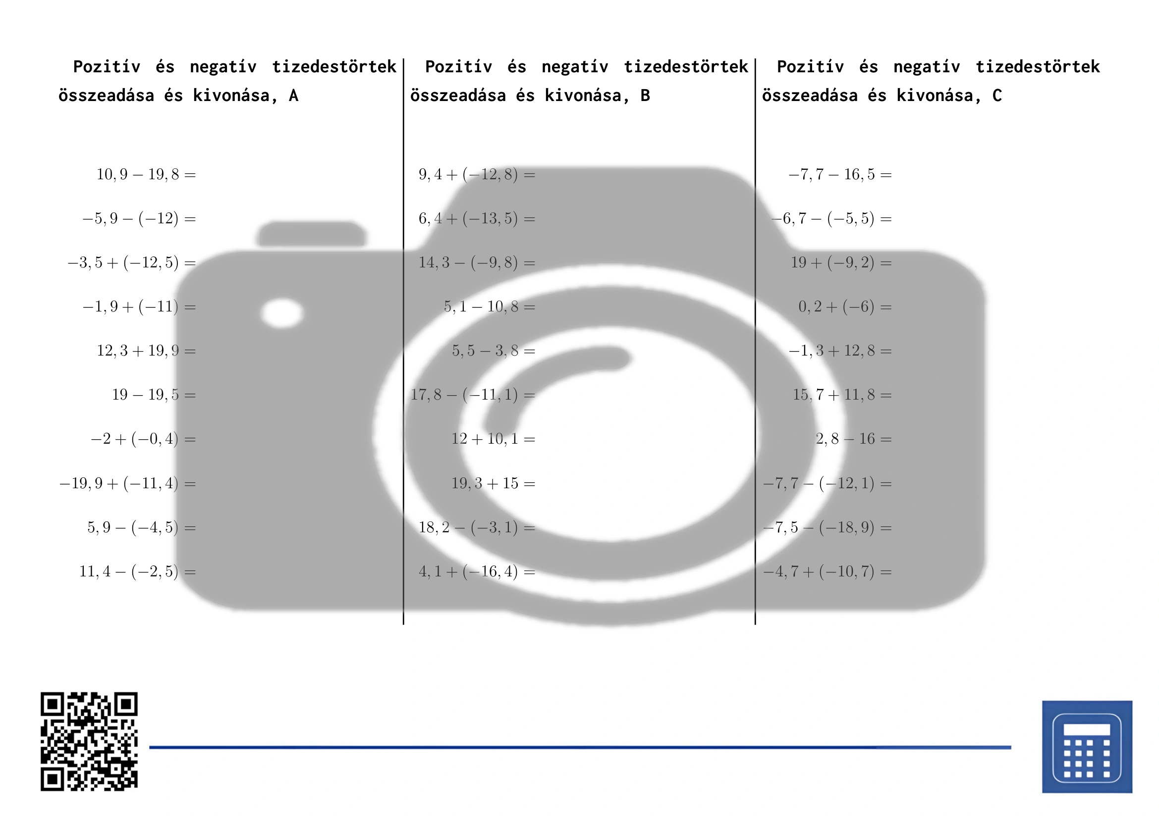 Munkalap: Pozitív és negatív tizedestörtek összeadása és kivonása - Image 2