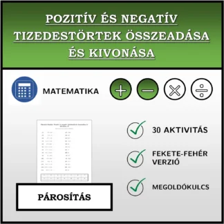 Párosító feladat: Pozitív és negatív tizedestörtek összeadása és kivonása