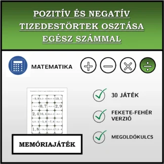 Memóriajáték: Pozitív és negatív tizedestörtek osztása egész számmal
