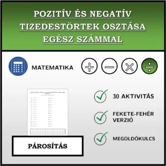 Párosító feladat: Pozitív és negatív tizedestörtek osztása egész számmal