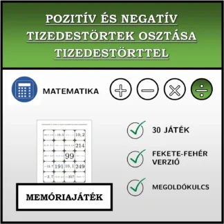 Memóriajáték: Pozitív és negatív tizedestörtek osztása tizedestörttel