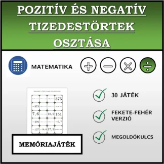 Memóriajáték: Pozitív és negatív tizedestörtek osztása