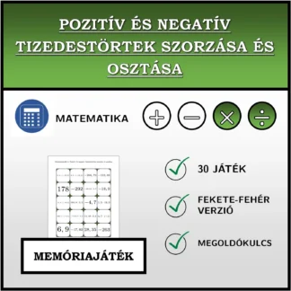 Memóriajáték: Pozitív és negatív tizedestörtek szorzása és osztása