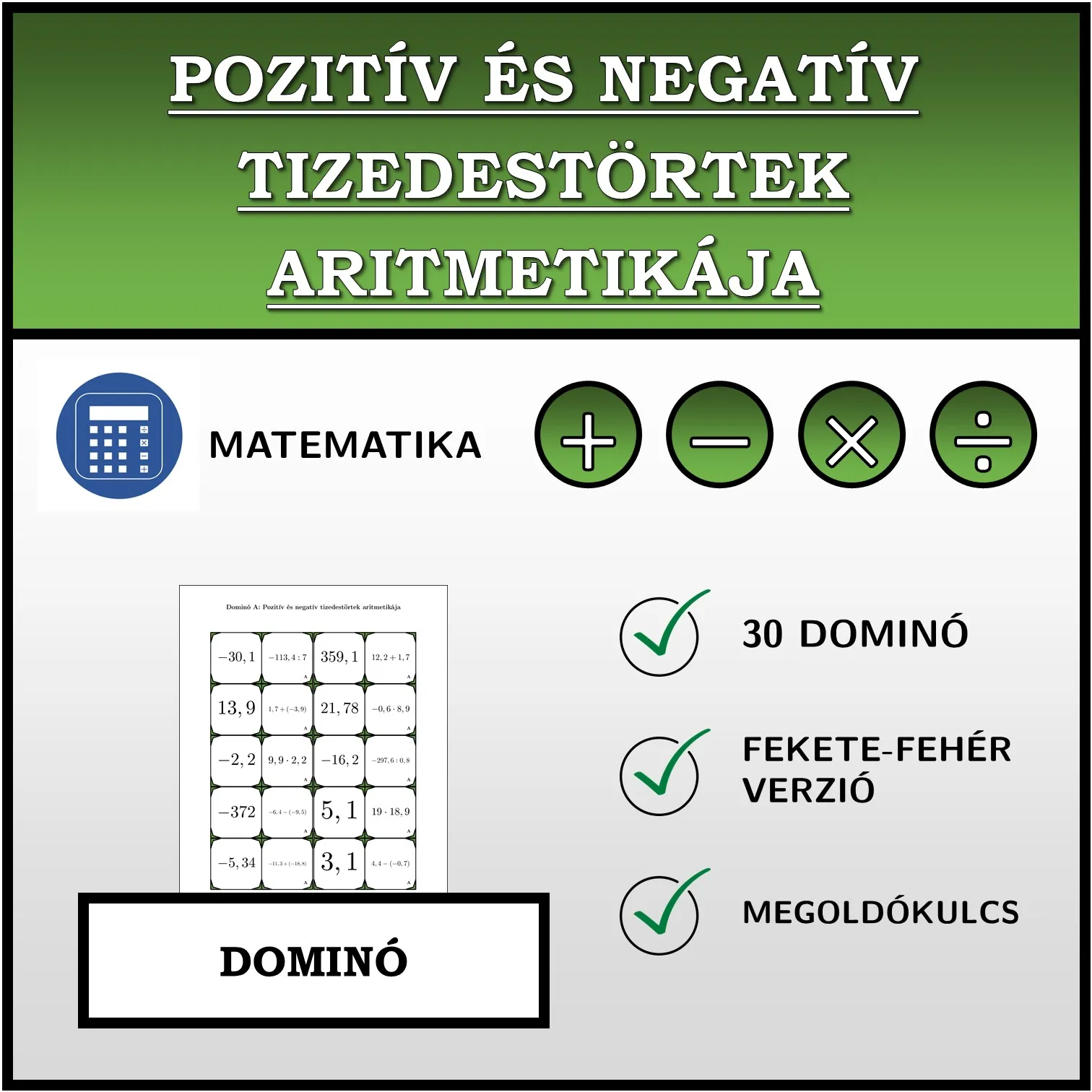 Dominó: Pozitív és negatív tizedestörtek aritmetikája
