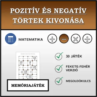 Memóriajáték: Pozitív és negatív törtek kivonása