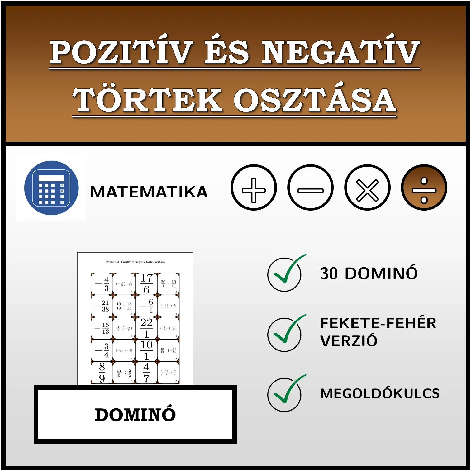 Dominó: Pozitív és negatív törtek osztása