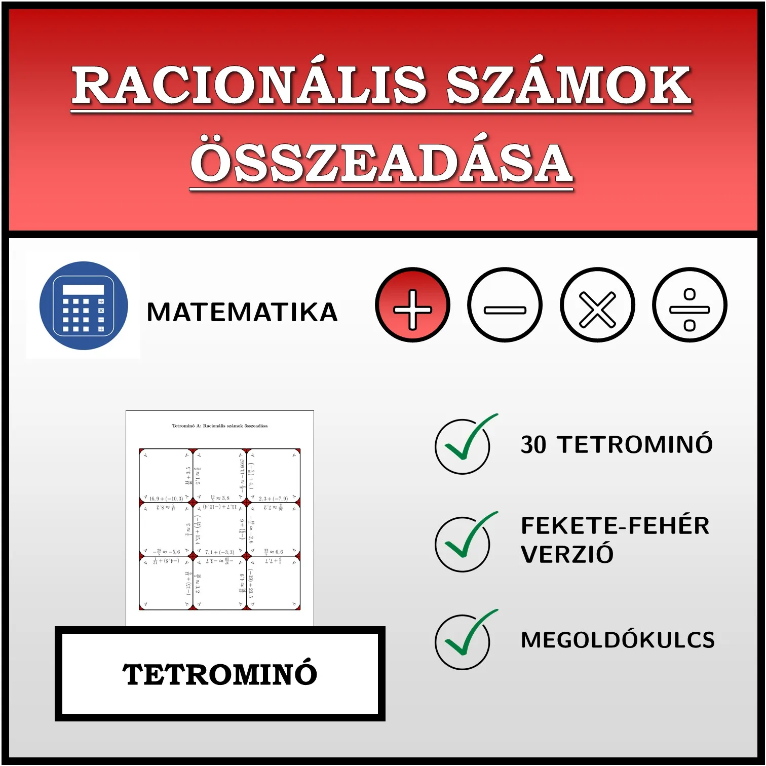 Tetrominó: Racionális számok összeadása