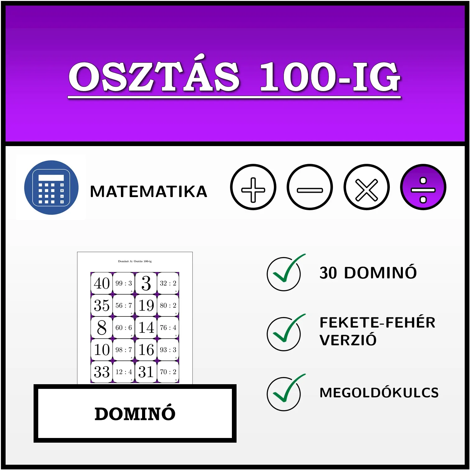 Dominó: Osztás 100-ig