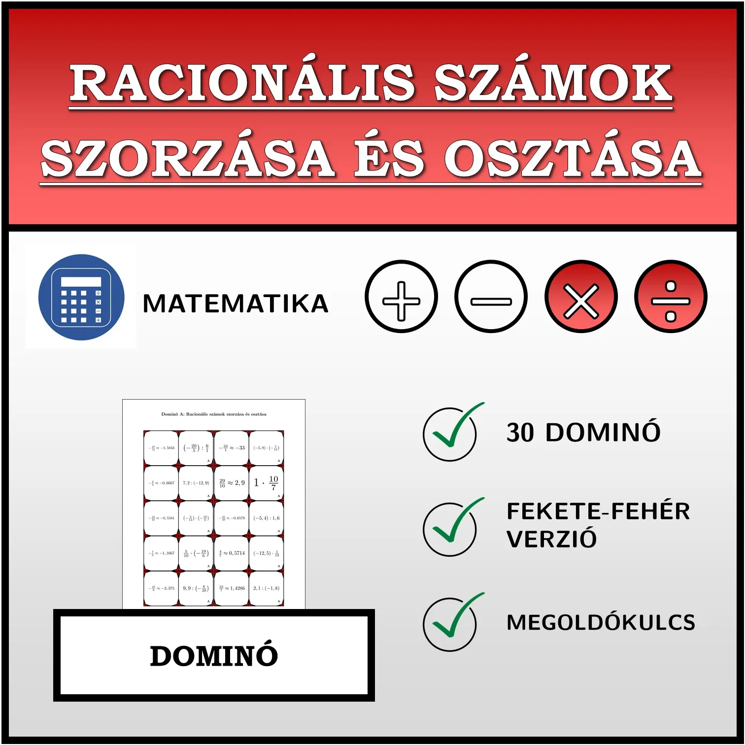 Dominó: Racionális számok szorzása és osztása