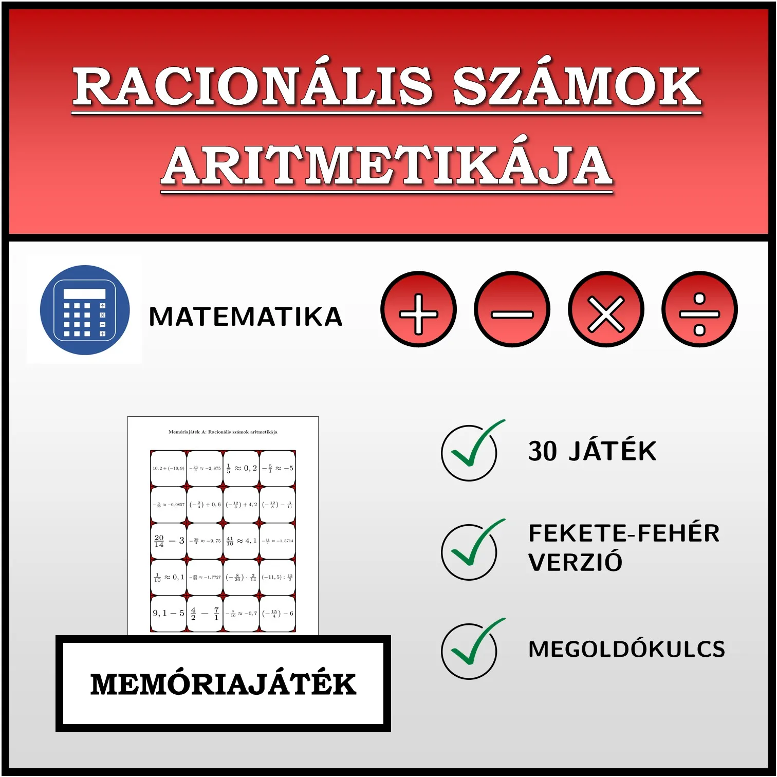 Memóriajáték: Racionális számok aritmetikája