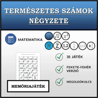 Memóriajáték: Természetes számok négyzete