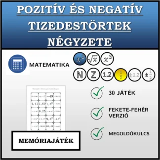 Memóriajáték: Pozitív és negatív tizedestörtek négyzete