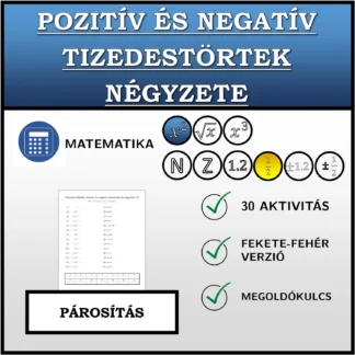 Párosító feladat: Pozitív és negatív tizedestörtek négyzete