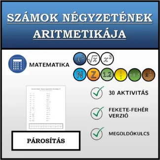 Párosító feladat: Számok négyzetének aritmetikája