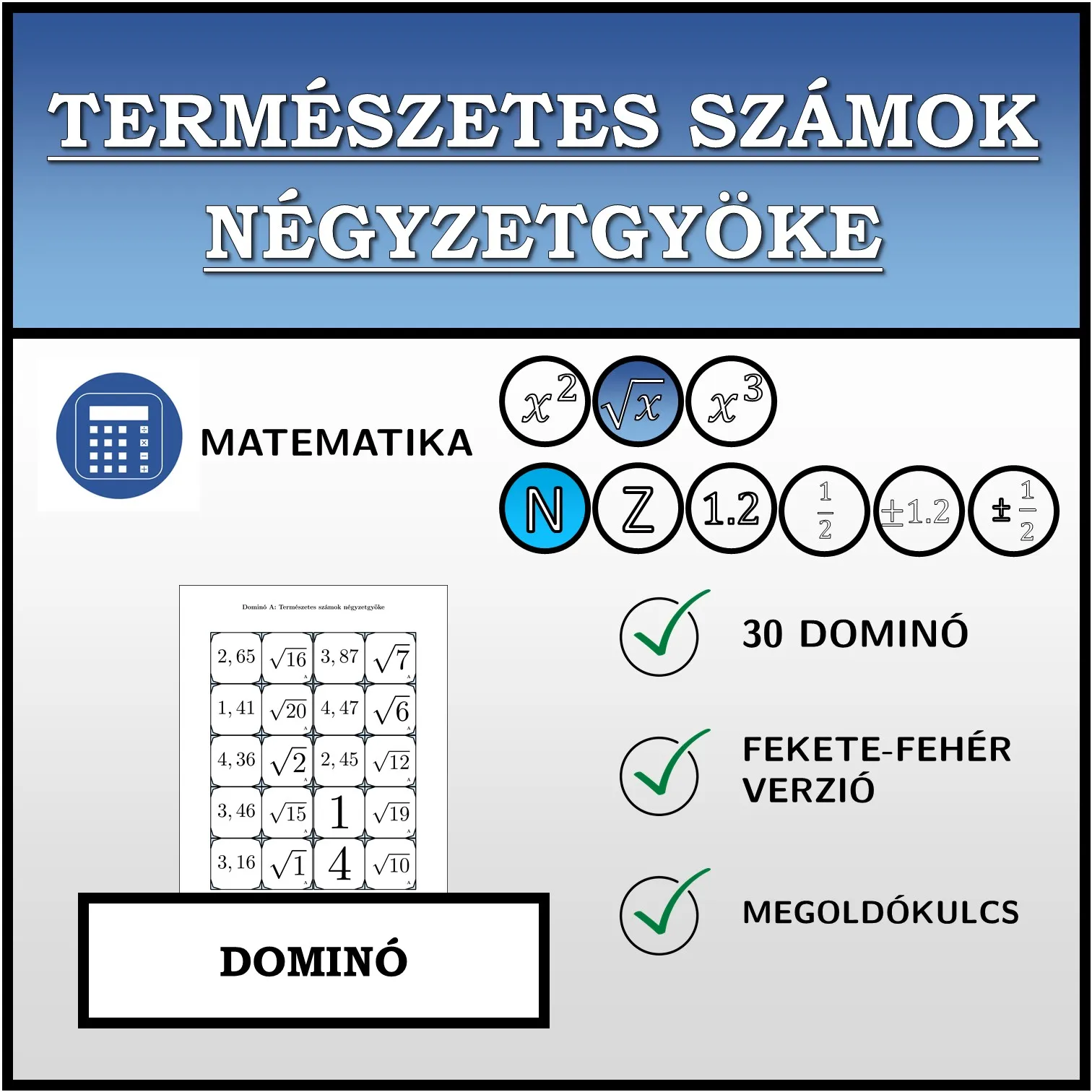 Dominó: Természetes számok négyzetgyöke