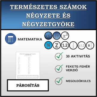 Párosító feladat: Természetes számok négyzete és négyzetgyöke