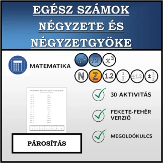 Párosító feladat: Egész számok négyzete és négyzetgyöke